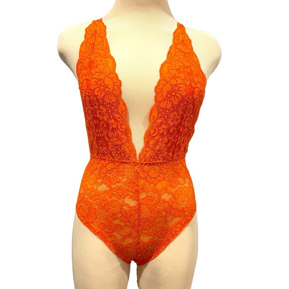 WE ARE HAH Comin In Haht Lace Bodysuit Burnt Orange Pumpkin Spice XS - Picture 3 of 12